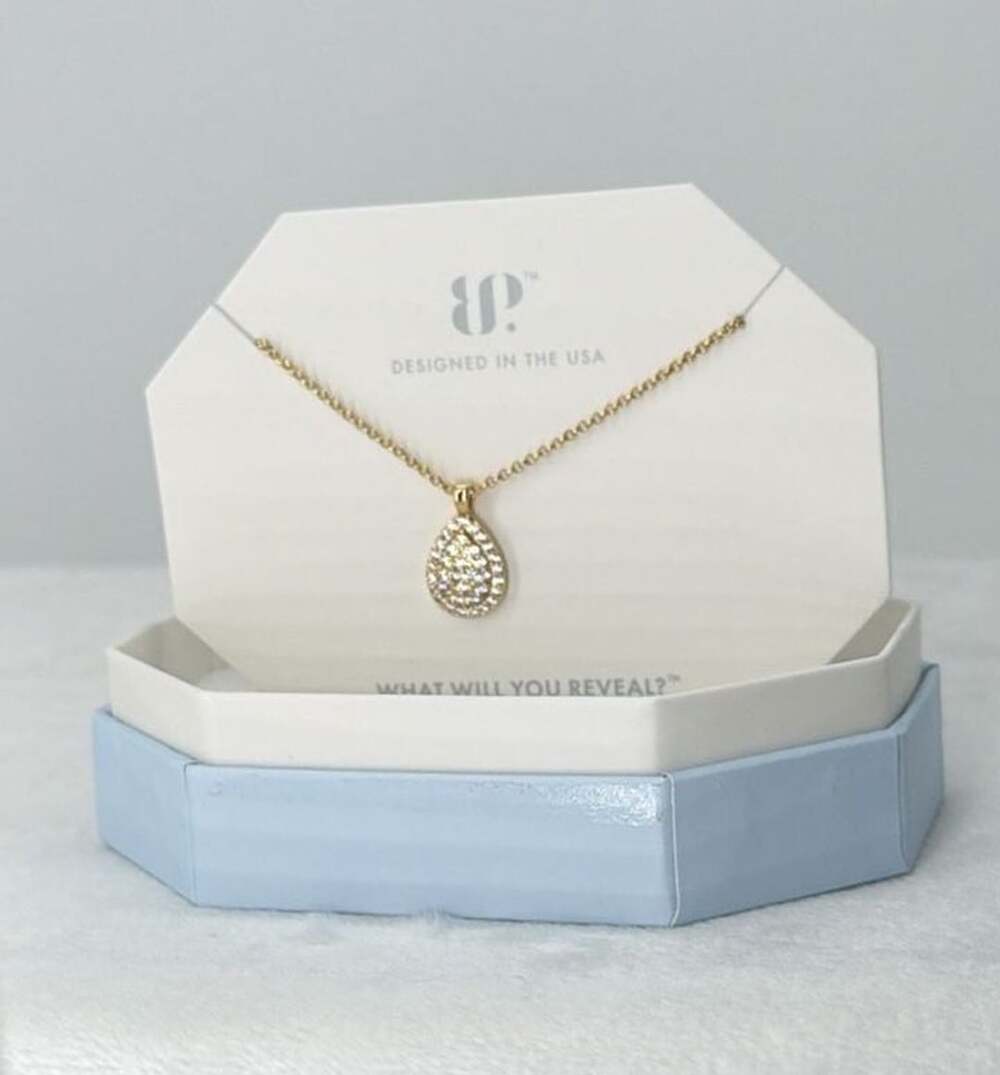 BP Gold Pave Tear Drop Pendant Necklace Enchanted Memory Bringback